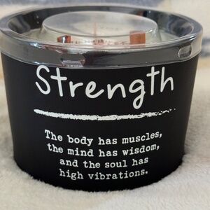 STRENGTH Matte Black Glass Candle Primitives by Kathy Wood 3-Wick Candle NEW 🕯️